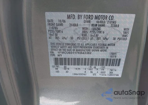 2007 Ford Escape Xlt/Xlt Sport from USA, damaged, VIN 1FMCU93117KB43382